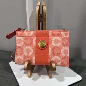 Coach Coral and Cream Signature Card Case Wallet